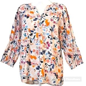 SPENSE BOHO BLOUSE SZ M WHITE PINK BLUE